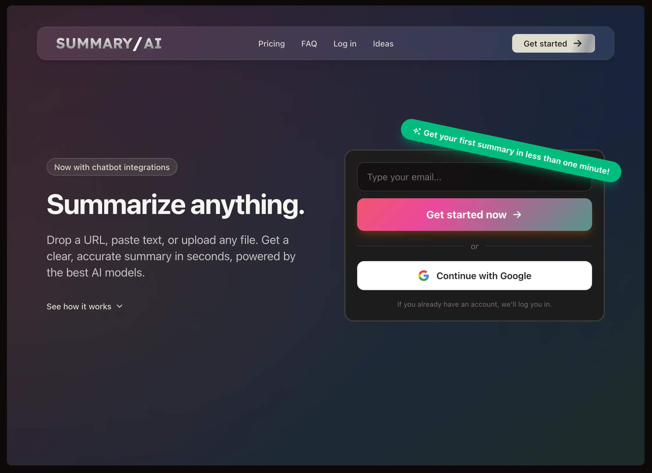 SummaryAI - Summarize anything with AI. Get a clear, accurate summary in seconds, powered by the best AI models.