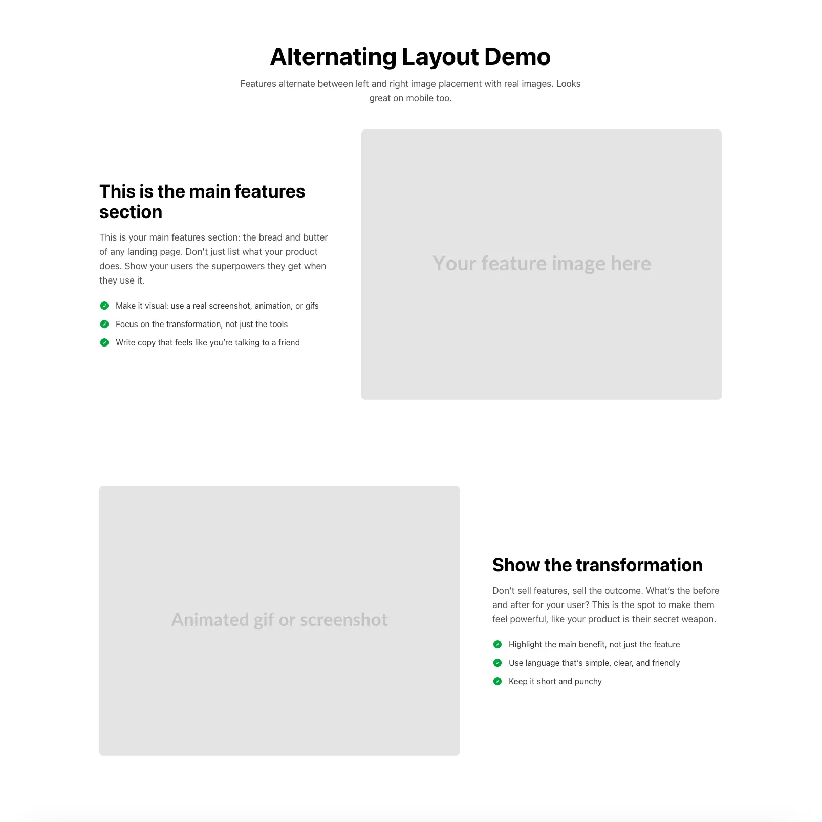 RailsFast UI - Alternating features component