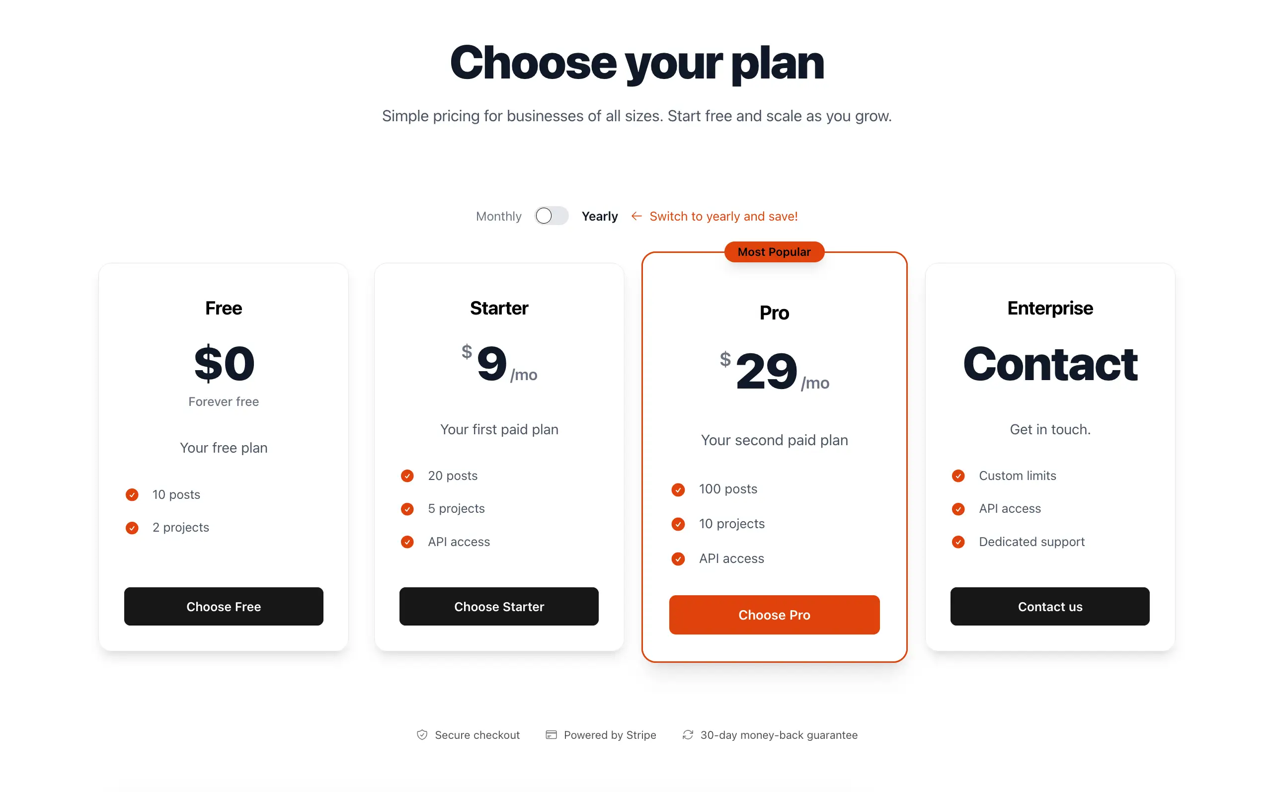 RailsFast UI - Pricing page and pricing cards